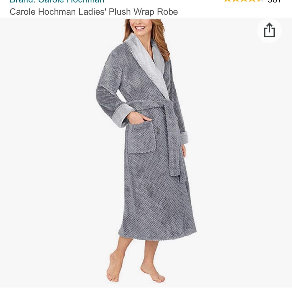 Carole Hochman Ladies' Plush Robe, Gray, X-Small
